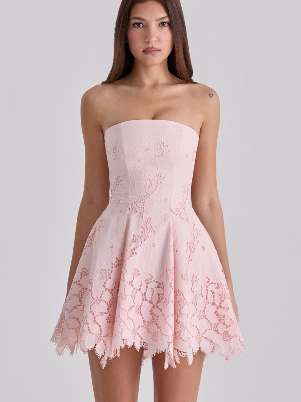 House of CB JEMIMA Pink Strapless Cut-out Broderie Lace Dress Sz Small